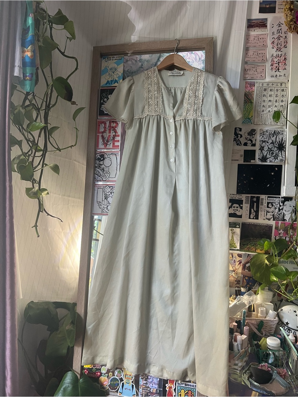 Oscar de la Renta Sage Lace-Trim nightgown dress